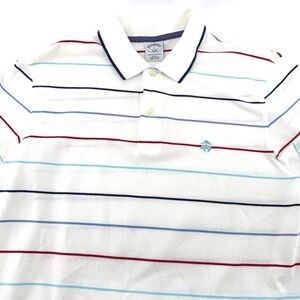 Brooks Brothers 1818 Mens L White Multi Stripe Performance Slim Fit Polo Shirt